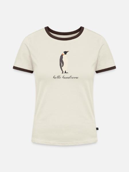 hello handsome - Frauen Kontrast-T-Shirt - Off-White/Dunkelbraun