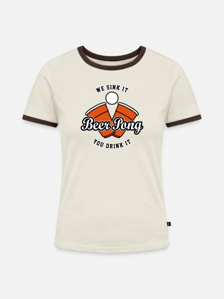 Beer Pong Logo IV - Frauen Kontrast-T-Shirt - Off-White/Dunkelbraun