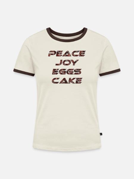 Peace Joy Eggscake Rost - Frauen Kontrast-T-Shirt - Off-White/Dunkelbraun