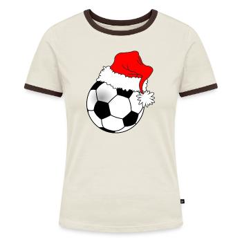 Fußball Weihnachten - Frauen Kontrast-T-Shirt - Off-White/Dunkelbraun - Vorne - AI Model Female 172 dark (172cm)