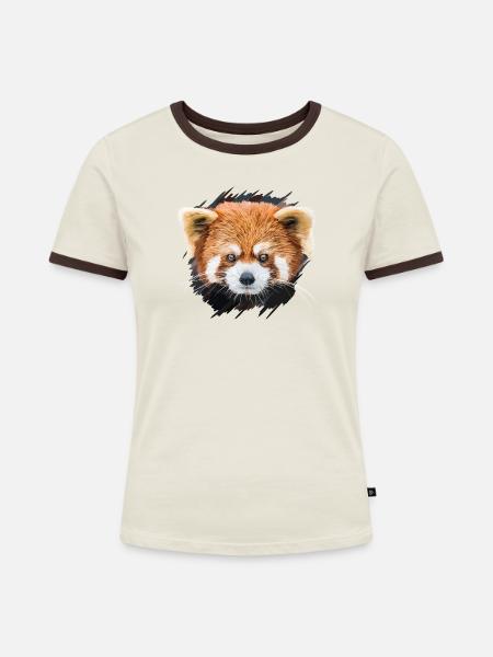 Roter Panda - Frauen Kontrast-T-Shirt - Off-White/Dunkelbraun