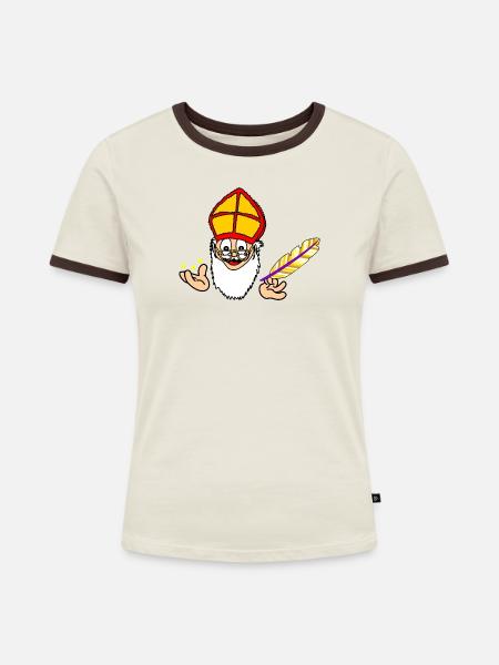 Weihnachtsmann - Frauen Kontrast-T-Shirt - Off-White/Dunkelbraun