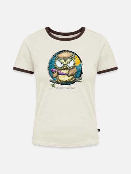 Bis einer Eult! - Frauen Kontrast-T-Shirt - Off-White/Dunkelbraun