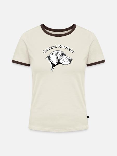 Dt. Kurzhaar - Frauen Kontrast-T-Shirt - Off-White/Dunkelbraun