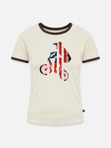 Stars and Stripes Biker Silhouette - Frauen Kontrast-T-Shirt - Off-White/Dunkelbraun