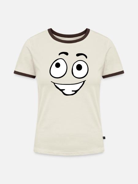 Fröhliches Augenlächeln Grafik - Frauen Kontrast-T-Shirt - Off-White/Dunkelbraun