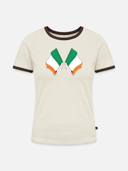 Gekreuzte Flaggen Irlands - Frauen Kontrast-T-Shirt - Off-White/Dunkelbraun