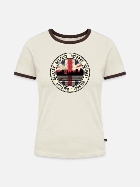 Belfast Union Jack Roundel - Frauen Kontrast-T-Shirt - Off-White/Dunkelbraun