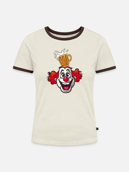 Clown mit Bierglas Splash Karnevalkostüm - Frauen Kontrast-T-Shirt - Off-White/Dunkelbraun