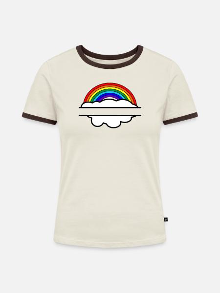 Regenbogenwolken-Namensbanner - Frauen Kontrast-T-Shirt - Off-White/Dunkelbraun