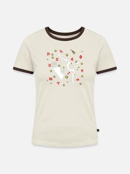 Schütze-Farbe - Frauen Kontrast-T-Shirt - Off-White/Dunkelbraun
