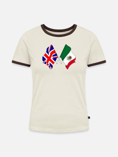 England-Flagge, Mexiko-Flagge - Frauen Kontrast-T-Shirt - Off-White/Dunkelbraun