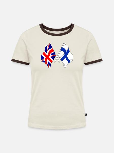 Flagge England, Flagge Finnland - Frauen Kontrast-T-Shirt - Off-White/Dunkelbraun