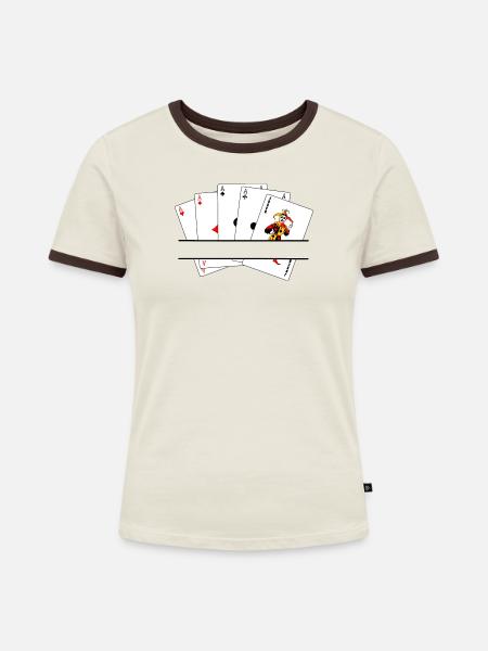 Fünffaches Textbanner - Frauen Kontrast-T-Shirt - Off-White/Dunkelbraun