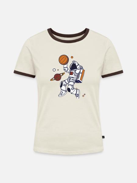 Astronaut Dunk Planet - Frauen Kontrast-T-Shirt - Off-White/Dunkelbraun
