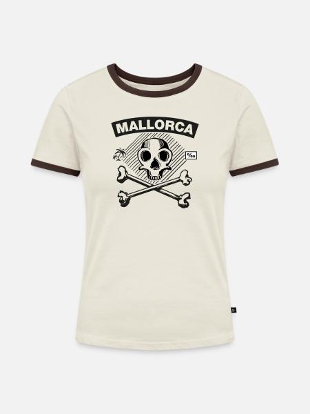 Mallorca – JGA Skull+Bones - Frauen Kontrast-T-Shirt - Off-White/Dunkelbraun