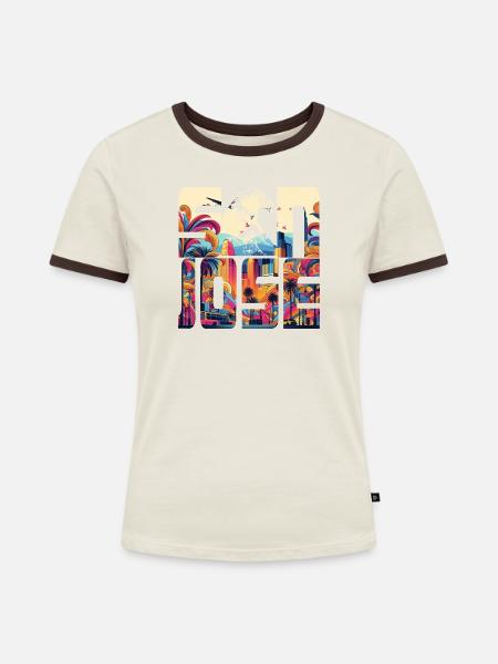 SAN JOSE - Frauen Kontrast-T-Shirt - Off-White/Dunkelbraun