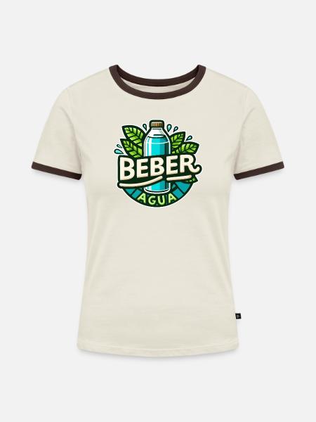 Wasser trinken - Frauen Kontrast-T-Shirt - Off-White/Dunkelbraun