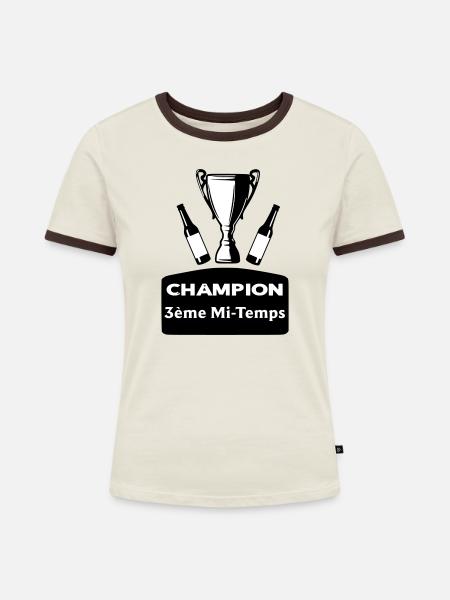 Meister 3. Halbzeit - Frauen Kontrast-T-Shirt - Off-White/Dunkelbraun