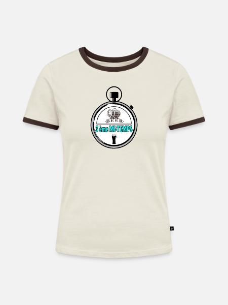3. Halbzeit - Frauen Kontrast-T-Shirt - Off-White/Dunkelbraun
