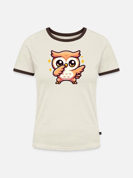 Dabbing Cartoon Eule - Frauen Kontrast-T-Shirt - Off-White/Dunkelbraun