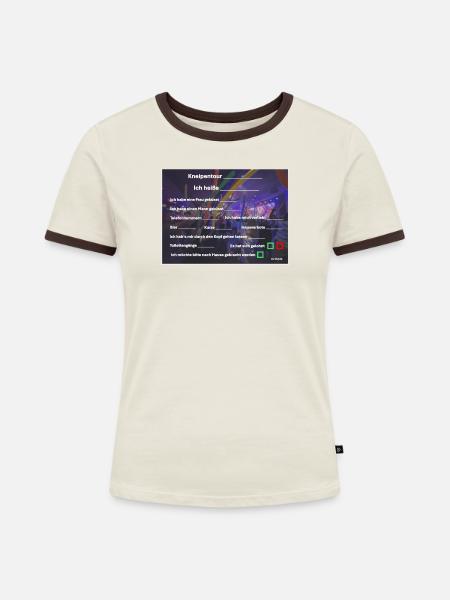 Kneipentour Accessoire Fun - Frauen Kontrast-T-Shirt - Off-White/Dunkelbraun
