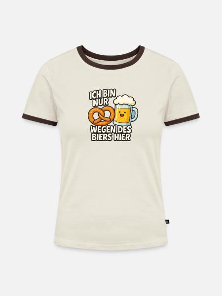 Humorvolles Bierzitat mit Brezn - Frauen Kontrast-T-Shirt - Off-White/Dunkelbraun