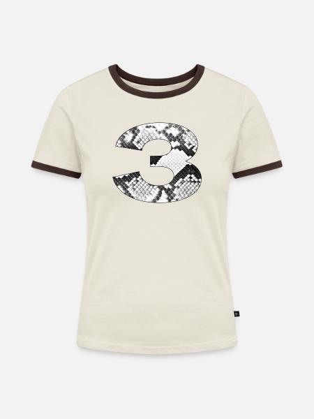 Schlangenleder-Muster Zahl 3 - Frauen Kontrast-T-Shirt - Off-White/Dunkelbraun