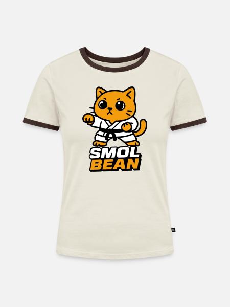 Katzenkämpfer im Dojo - Frauen Kontrast-T-Shirt - Off-White/Dunkelbraun