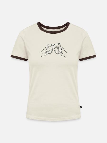 Anstoßen - Frauen Kontrast-T-Shirt - Off-White/Dunkelbraun