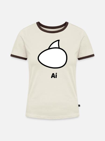ai - Frauen Kontrast-T-Shirt - Off-White/Dunkelbraun