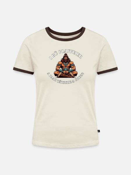Urzeit Kraft Krieger "Plaffeier_Hoi" - Frauen Kontrast-T-Shirt - Off-White/Dunkelbraun