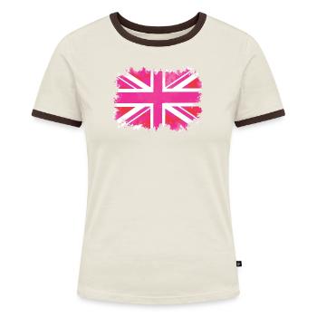 Pink Union Jack - Frauen Kontrast-T-Shirt - Off-White/Dunkelbraun - Vorne - AI Model Female 172 dark (172cm)