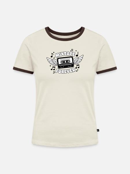 Mixtape Forever Flügelkassette - Frauen Kontrast-T-Shirt - Off-White/Dunkelbraun