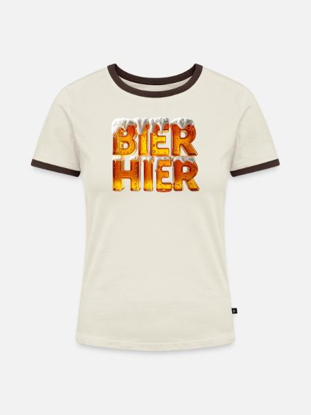 Bier? Hier! – 3D Bierglas-Buchstaben mit Schaum - Frauen Kontrast-T-Shirt - Off-White/Dunkelbraun