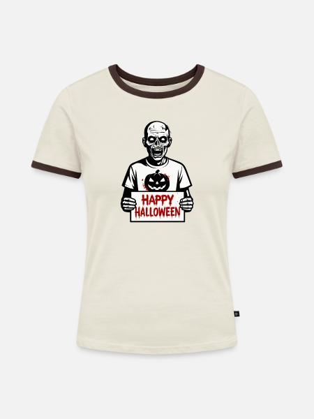 Happy Halloween Party - Frauen Kontrast-T-Shirt - Off-White/Dunkelbraun