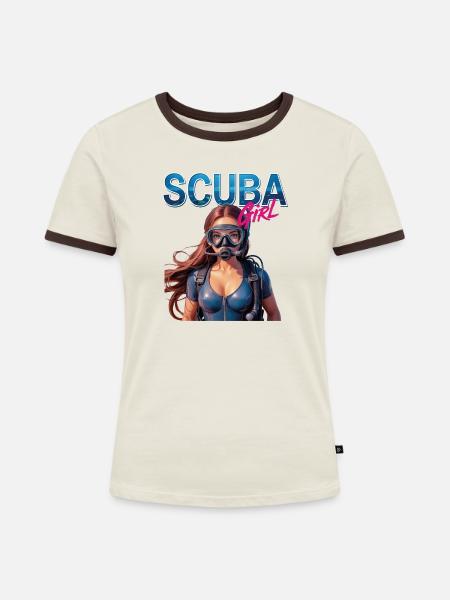 Scuba Girl Taucherin Design - Frauen Kontrast-T-Shirt - Off-White/Dunkelbraun