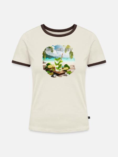 Tropischer Cocktail für die Terrasse - Frauen Kontrast-T-Shirt - Off-White/Dunkelbraun
