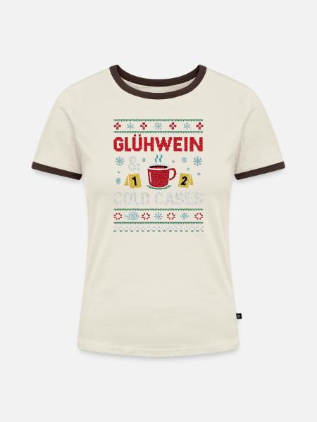Glühwein & Cold Cases - Frauen Kontrast-T-Shirt - Off-White/Dunkelbraun