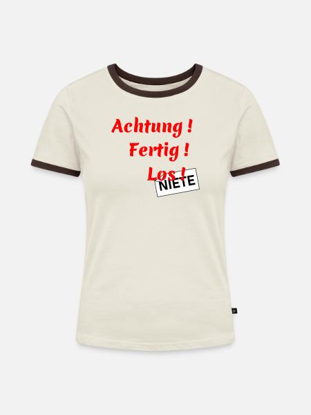 Achtung - Fertig - Los - Frauen Kontrast-T-Shirt - Off-White/Dunkelbraun