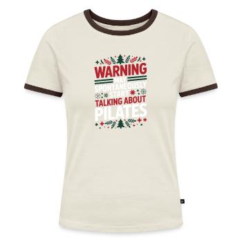 Lustiges Pilates Christmas - Frauen Kontrast-T-Shirt - Off-White/Dunkelbraun - Vorne - AI Model Female 172 dark (172cm)