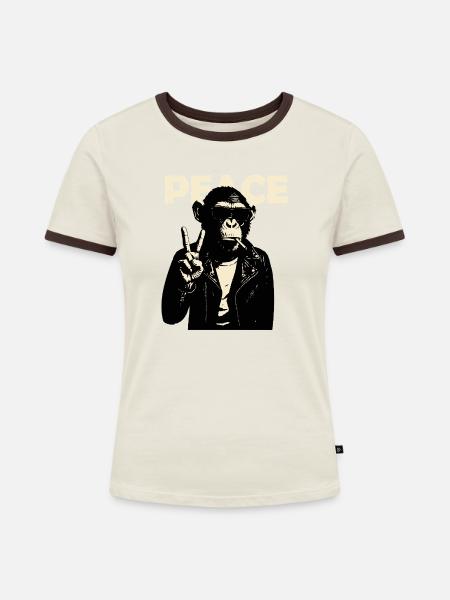 Friedlicher Rebellenaffe - Frauen Kontrast-T-Shirt - Off-White/Dunkelbraun