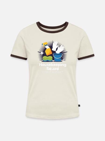 Lustiges Putzen Design - Frauen Kontrast-T-Shirt - Off-White/Dunkelbraun