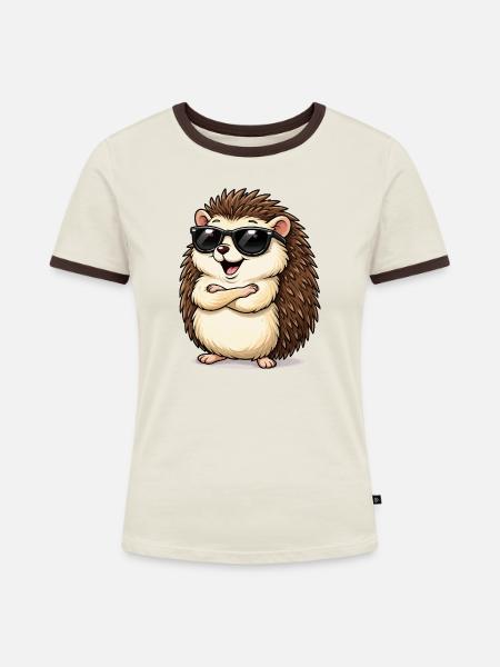 Igel mit Sonnenbrille - Frauen Kontrast-T-Shirt - Off-White/Dunkelbraun