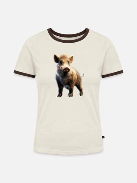 Wildschwein Schwarzwild Wildschweine Schwein Jäger - Frauen Kontrast-T-Shirt - Off-White/Dunkelbraun