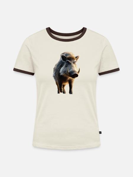 Wildschwein Schwarzwild Wildschweine Jäger Schwein - Frauen Kontrast-T-Shirt - Off-White/Dunkelbraun