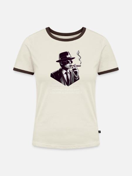 Noir-Gentleman mit Zigarre, Wer Entscheidet? - Frauen Kontrast-T-Shirt - Off-White/Dunkelbraun