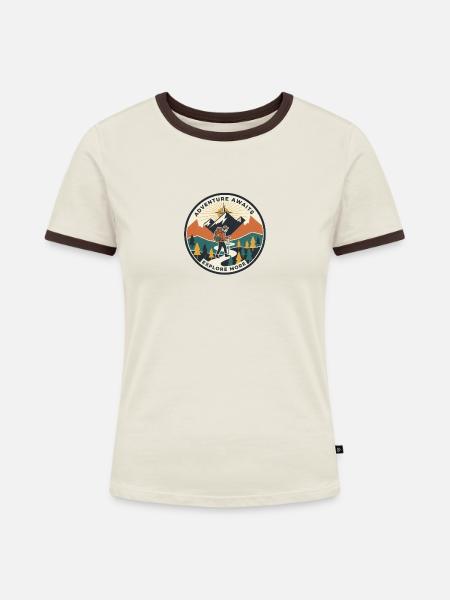 Abenteuerpfad Patch Wanderer - Frauen Kontrast-T-Shirt - Off-White/Dunkelbraun