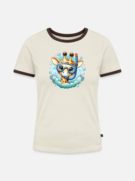 Giraffe im Unterwasser-Schnorchel - Frauen Kontrast-T-Shirt - Off-White/Dunkelbraun