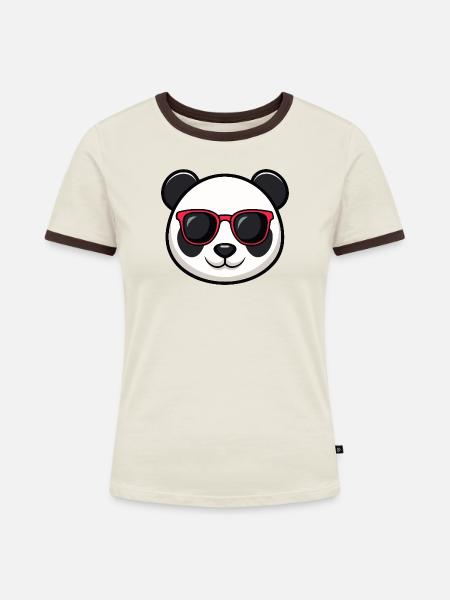Panda Rote Brille - Frauen Kontrast-T-Shirt - Off-White/Dunkelbraun